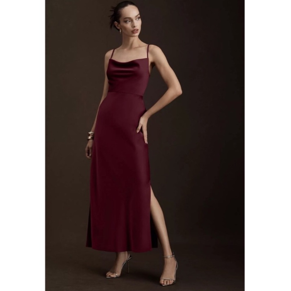Anthropologie BHLDN Cali Satin Cowl Neck Midi Slip Dress